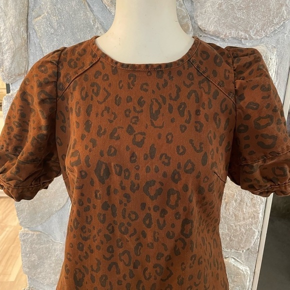 Universal Thread Brown & Black Leopard Print Dress Short Puff Sleeves-Size 2 - Picture 3 of 15